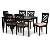 Baxton Studio Caron Modern and Contemporary Sand Fabric Upholstered Espresso Brown Finished Wood 7-Piece Dining Set